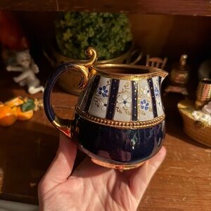 Antique Hand Painted Blue and Gold Creamer